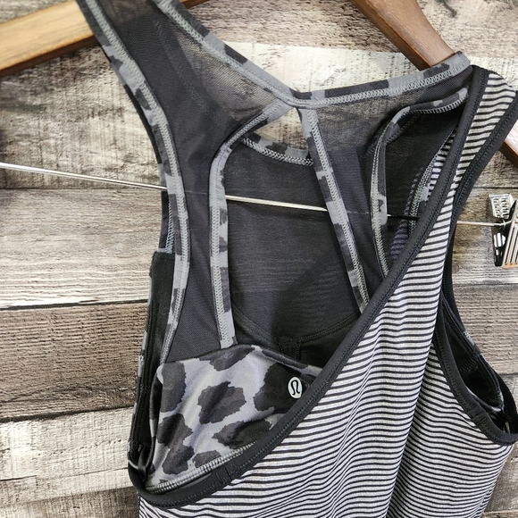 Lululemon Meshed Up Tank Mini Pop Stripe Heathered Slate Black Size 6 - Picture 8 of 16